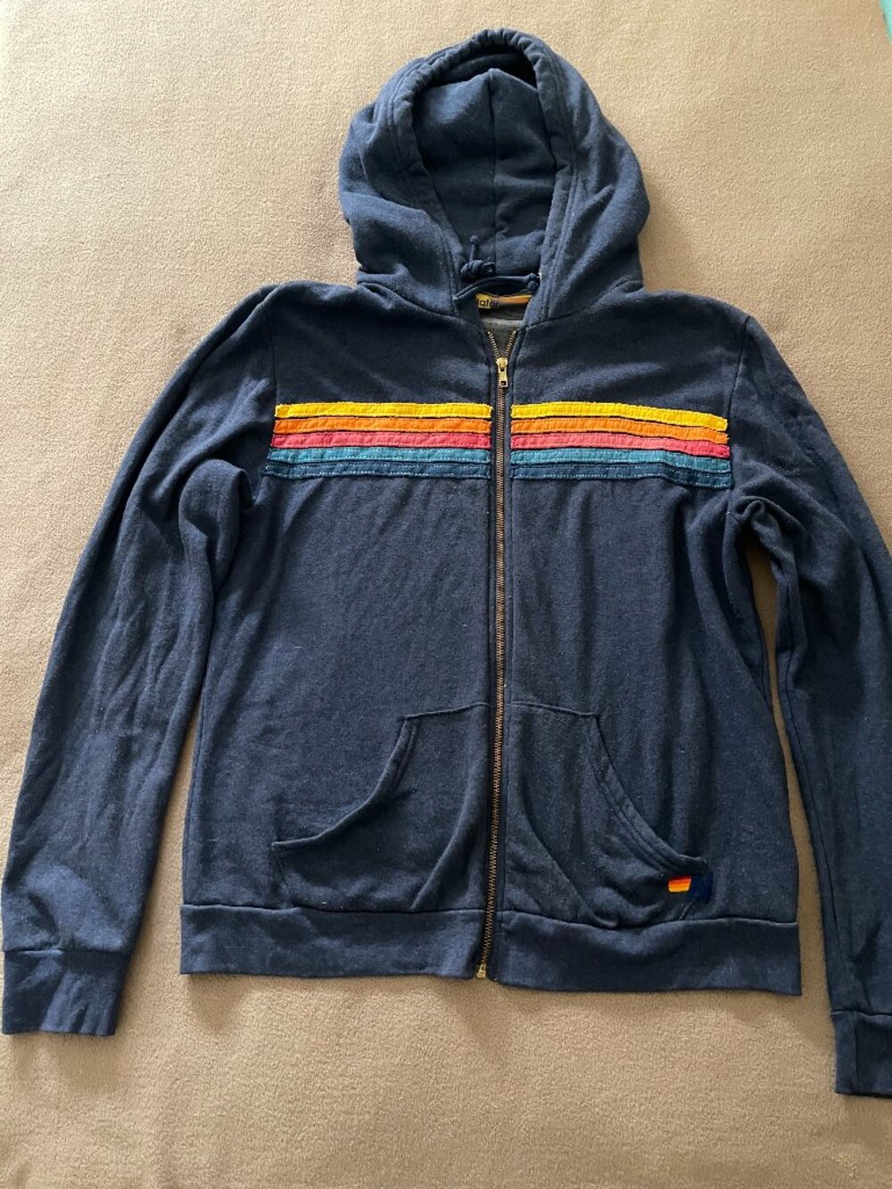 BEST SELLER Aviator Nation Zip Up Hoodie 5 Stripes Blue XL